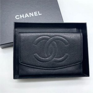 CHANEL Black Textured Leather Wallet